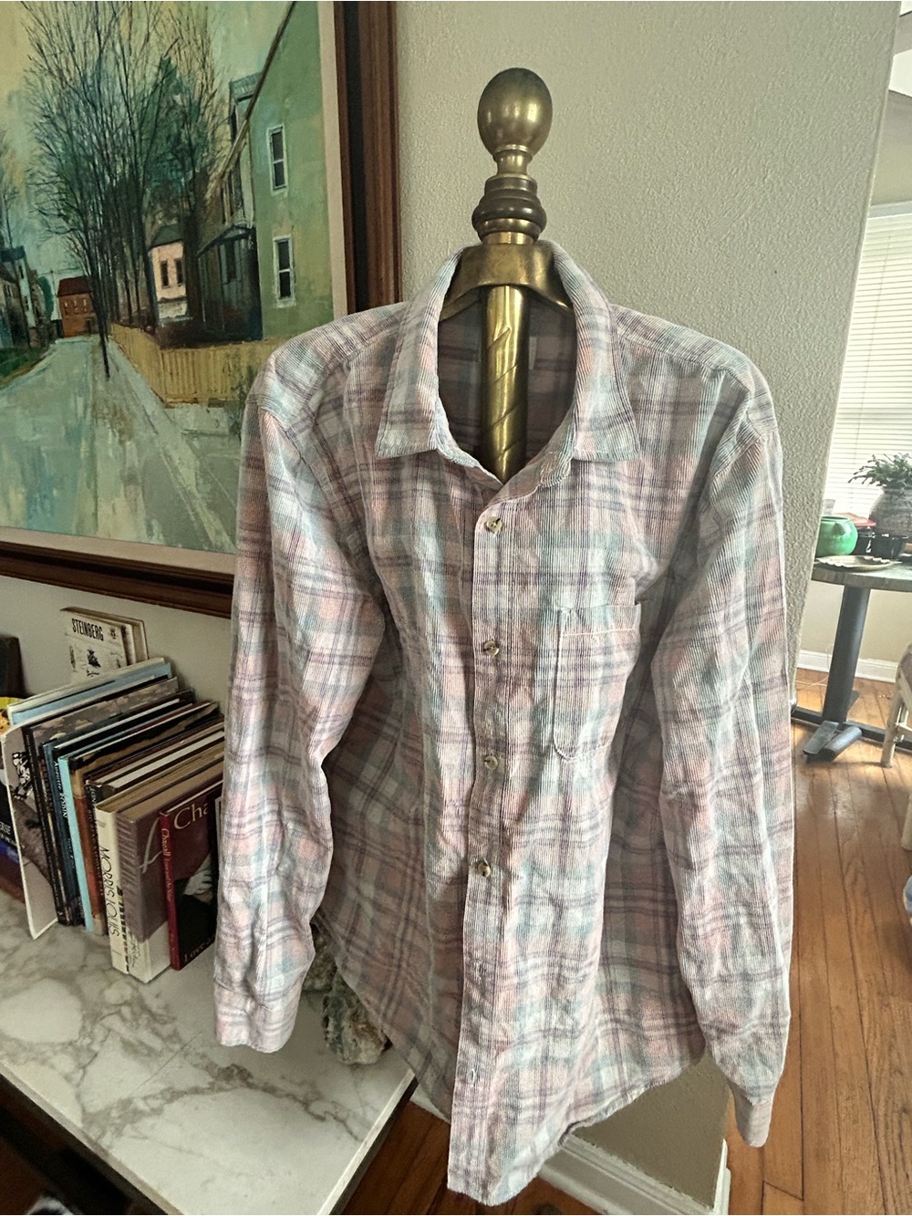 Marine Layer Men's Plaid Button-Down Shirt in Light Pink and Light Blue